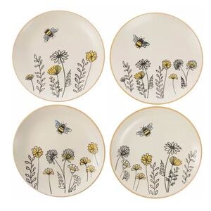 Spectrum Designz Bee & Wildflower Dessert Plates Set of 4 ~ 6” Cottage Style New